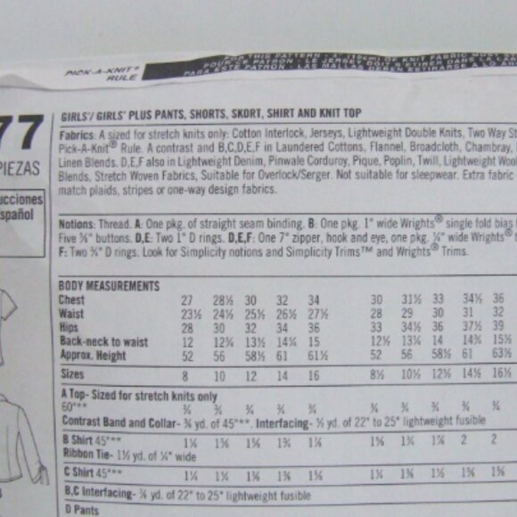 Disney girls top skirt shorts skort sewing pattern Simplicity Lizzie McGuire - Picture 2 of 4